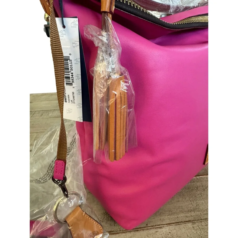 Dooney & Bourke Pink Leather Hobo Bag with Pouch and Keychain Set NEW